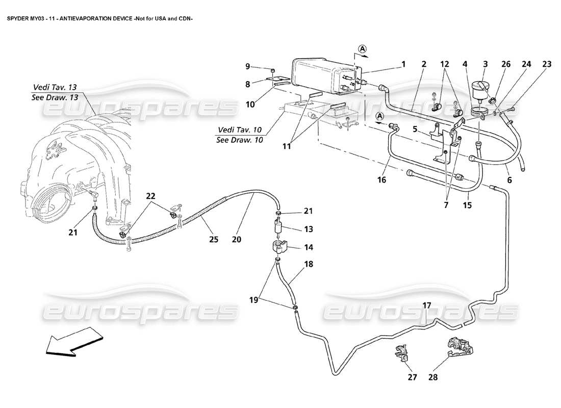 Maserati 4200 Spyder (2003) Dispositivo antievaporazione - Non per USA e CDN Diagramma delle parti
