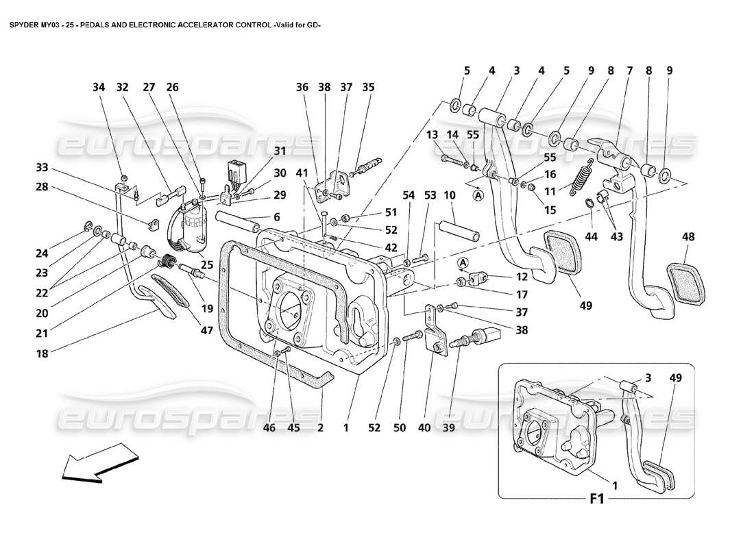 Maserati 4200 Spyder (2003) Pedali e controllo elettronico dell'acceleratore - Valido per GD Diagramma delle parti