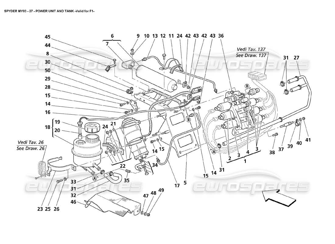 Maserati 4200 Spyder (2003) Unità di potenza e serbatoio - Valido per F3 Diagramma delle parti