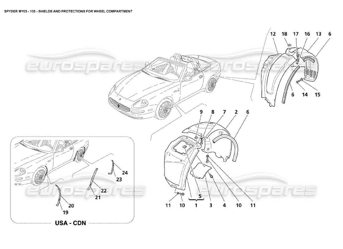Maserati 4200 Spyder (2003) Scudi e Protezioni Vano Ruota Diagramma delle parti