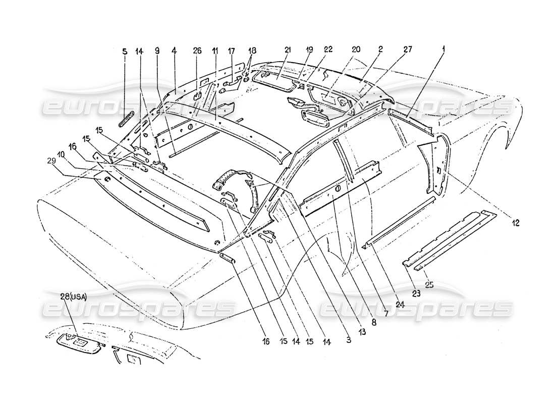 Ferrari 365 GT 2+2 (Carrozzerie) Inner trim & Accessories Diagramma delle parti