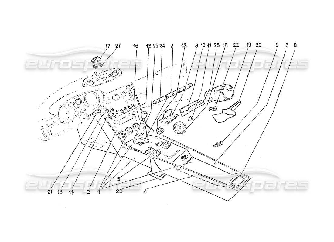 Ferrari 365 GT 2+2 (Carrozzerie) Interior switches - Air vents & Trim Diagramma delle parti