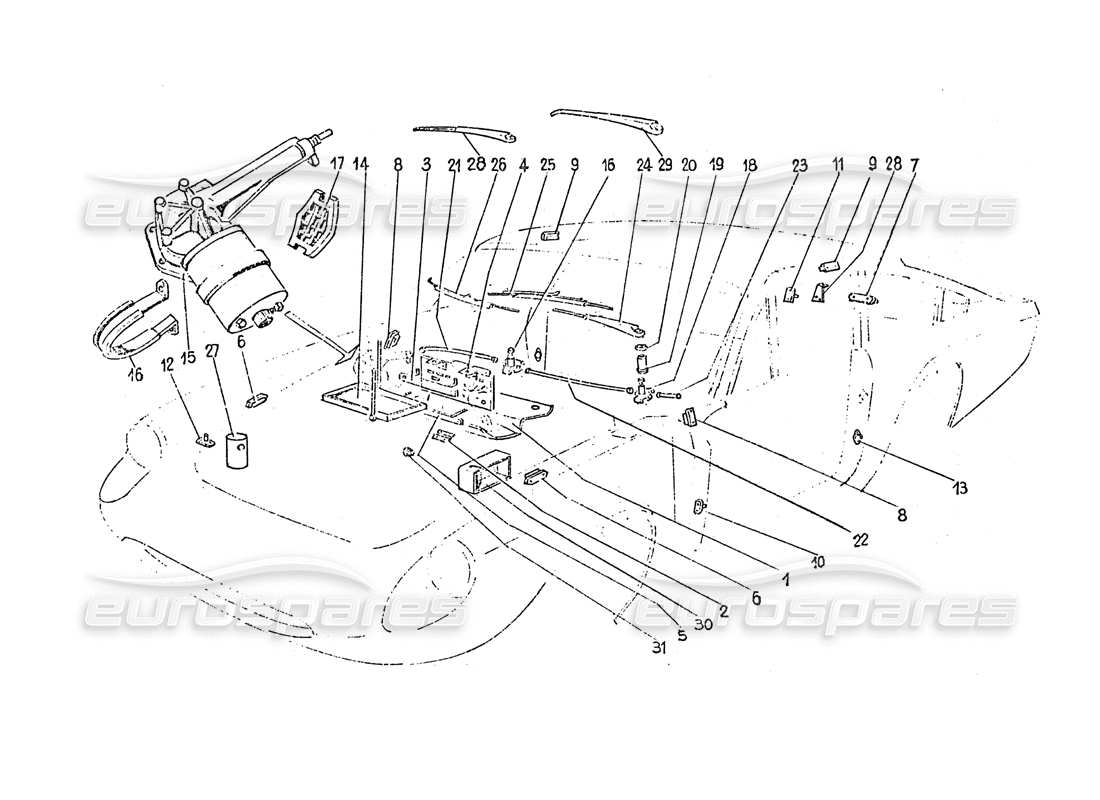 Ferrari 365 GT 2+2 (Carrozzerie) Tergicristalli elettrici Diagramma delle parti