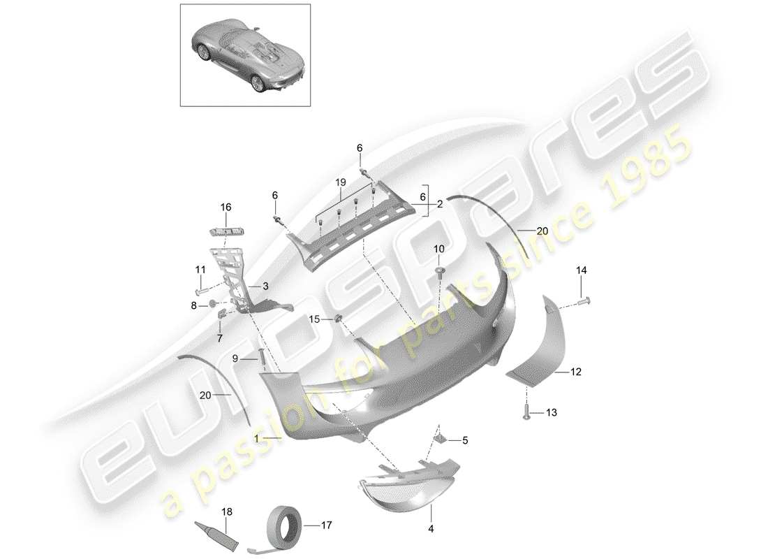 Porsche 918 Spyder (2015) PARAURTI Diagramma delle parti