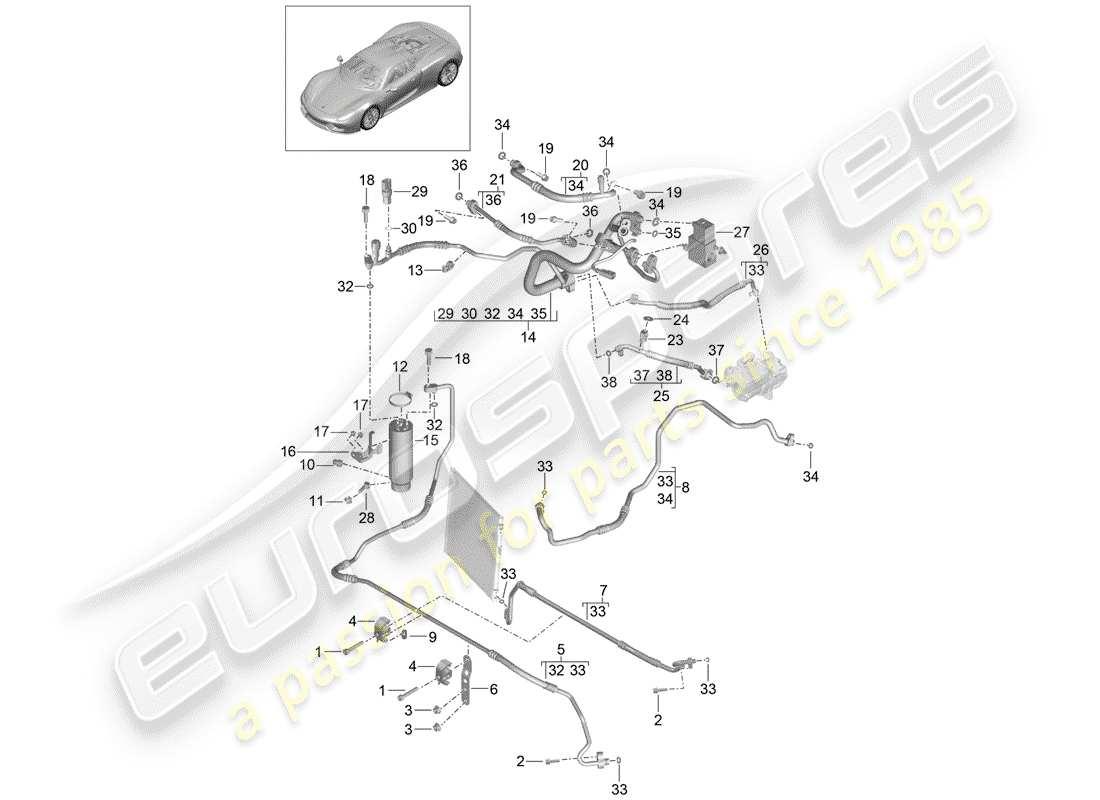 Porsche 918 Spyder (2015) circuito frigorifero Diagramma delle parti
