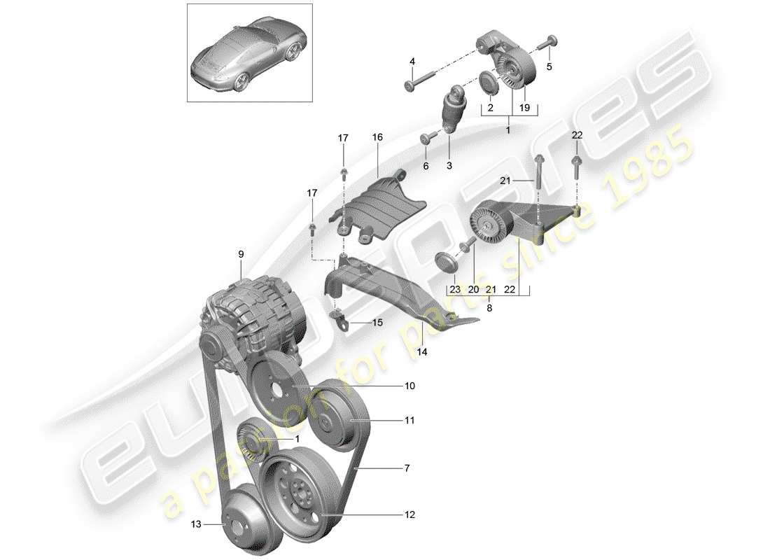Porsche 991 (2014) tendicinghia Diagramma delle parti