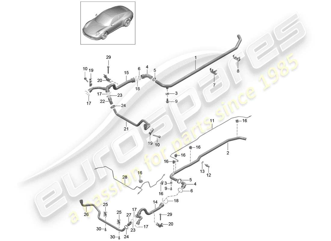 Porsche 991 (2014) raffreddamento ad acqua 2 Diagramma delle parti