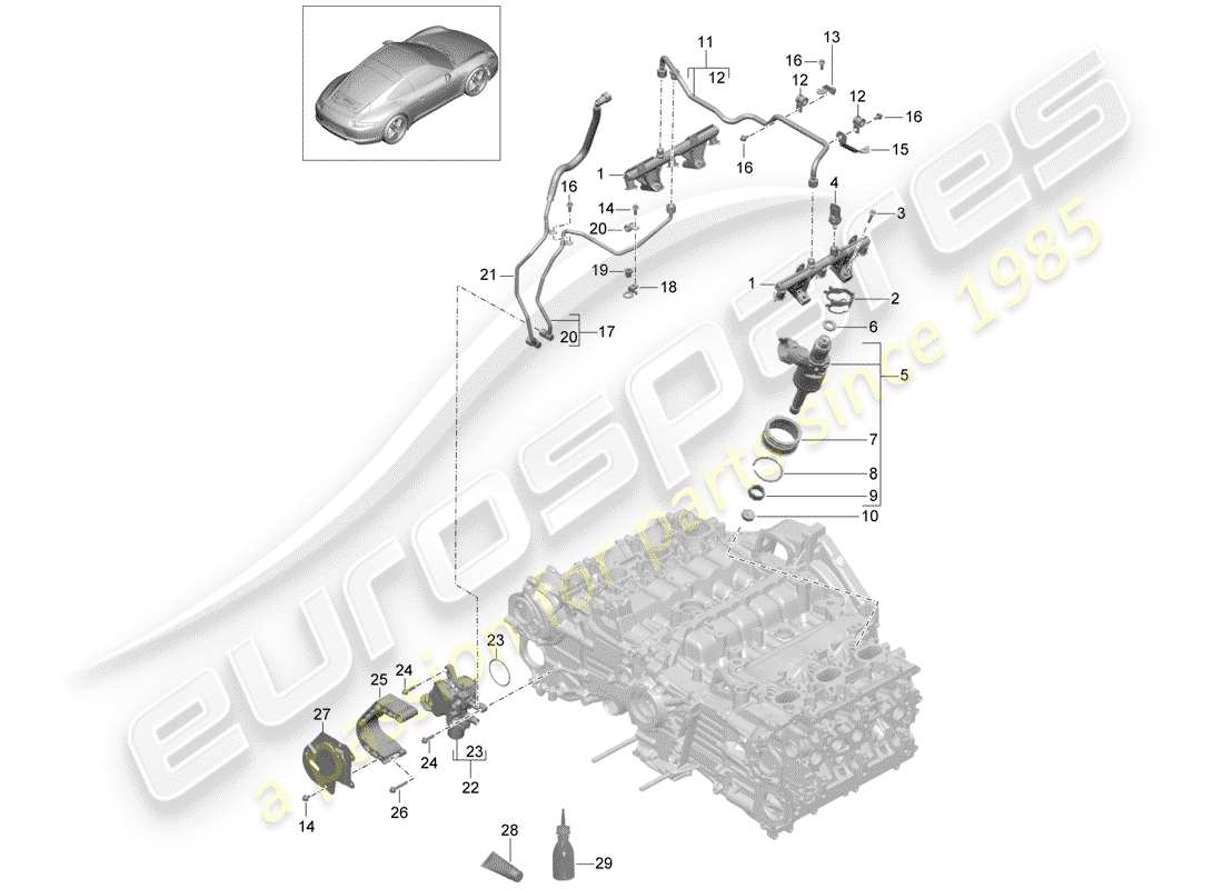 Porsche 991 (2014) tubo di raccolta carburante Diagramma delle parti