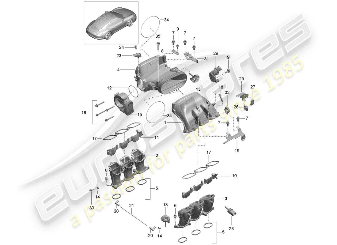 Porsche 991 (2014) distributore dell'aria aspirata Diagramma delle parti