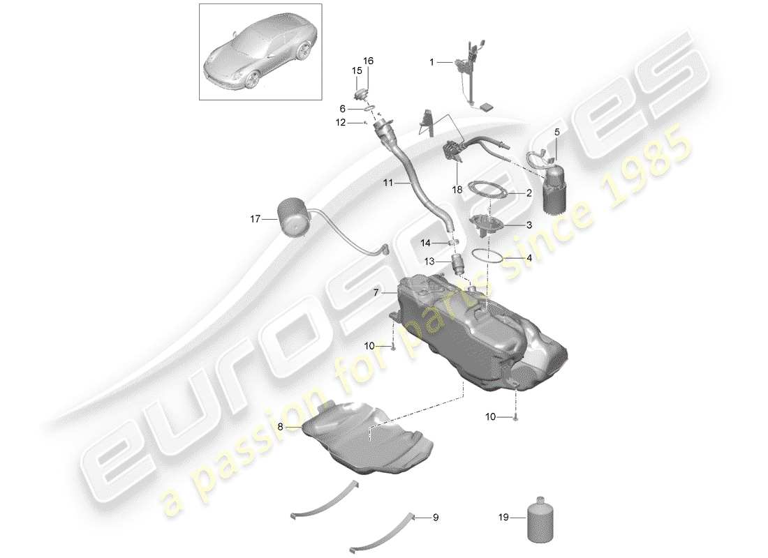 Porsche 991 (2014) SERBATOIO DI CARBURANTE Diagramma delle parti