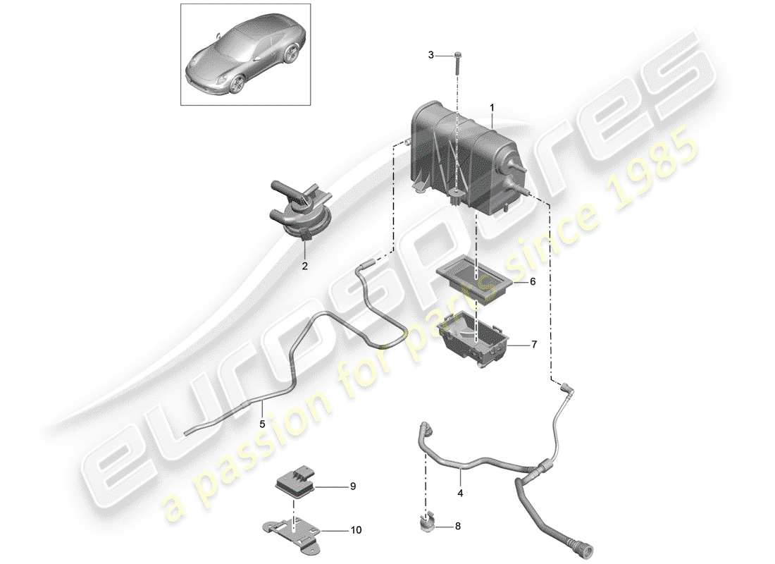 Porsche 991 (2014) contenitore per emissioni evaporative Diagramma delle parti
