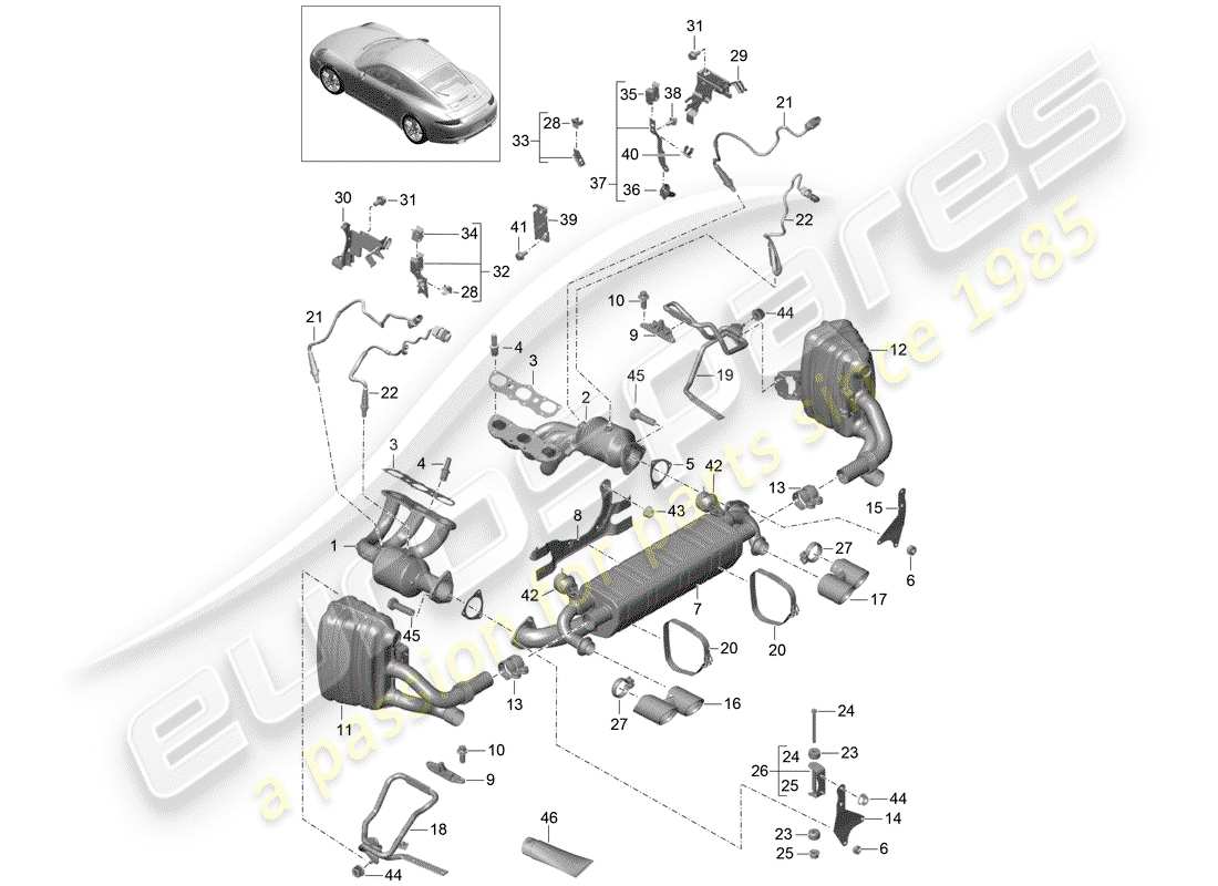 Porsche 991 (2014) Impianto di scarico Diagramma delle parti