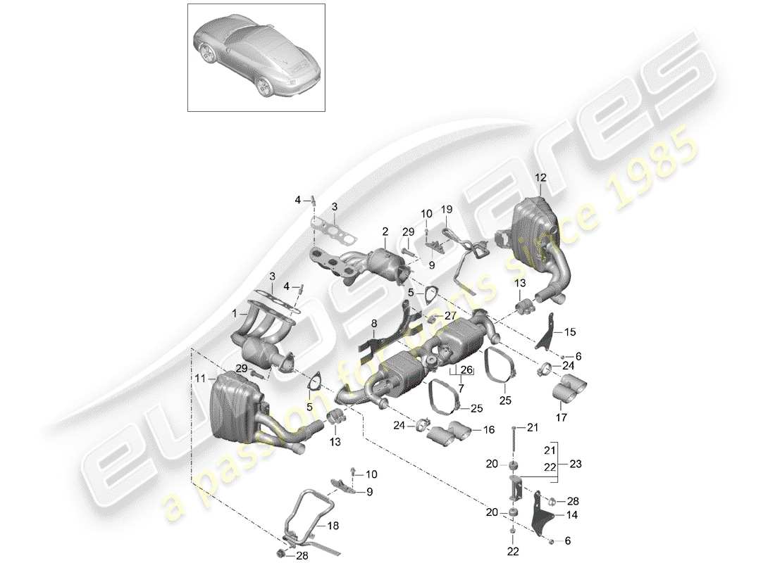 Porsche 991 (2014) Impianto di scarico Diagramma delle parti