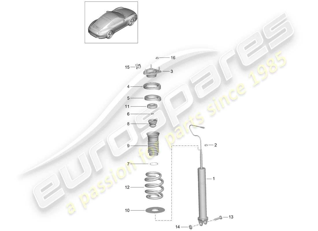 Porsche 991 (2014) AMMORTIZZATORE Diagramma delle parti