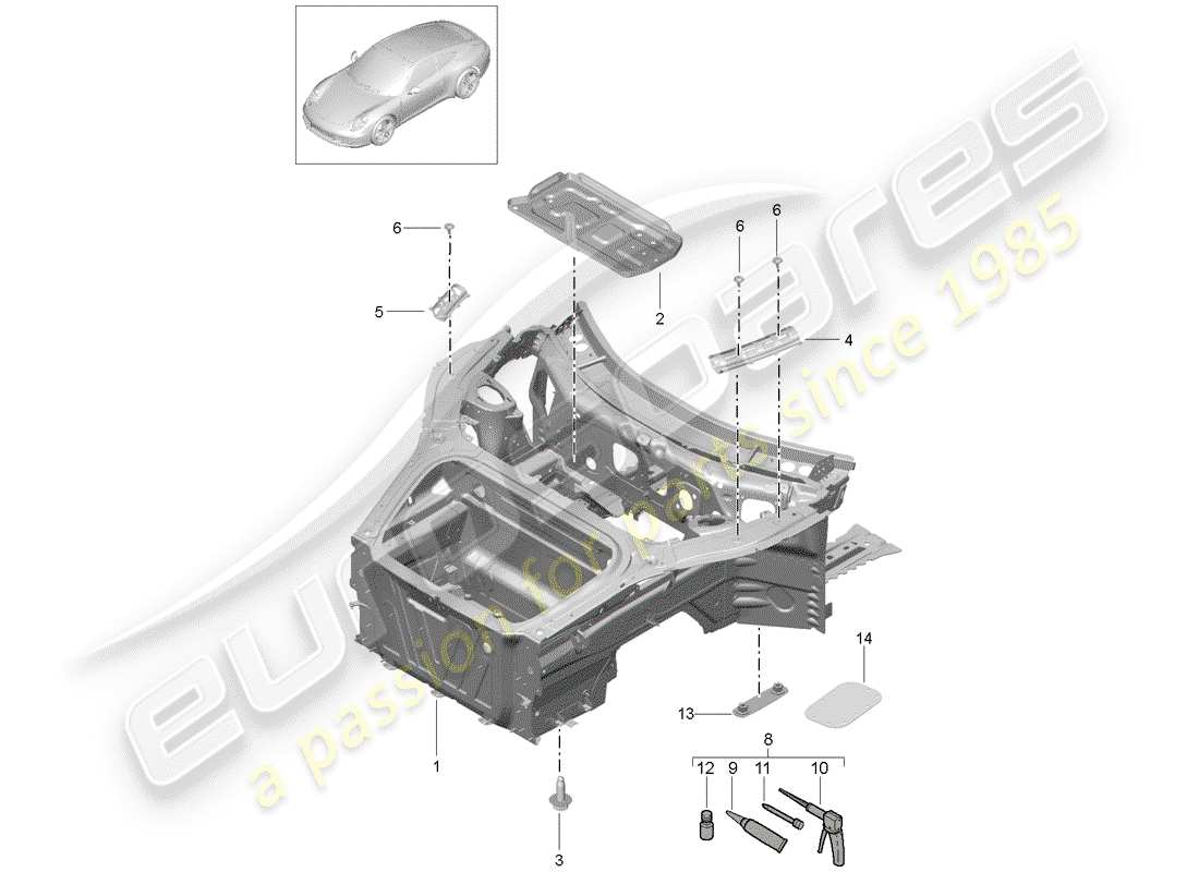 Porsche 991 (2014) fine frontale Diagramma delle parti