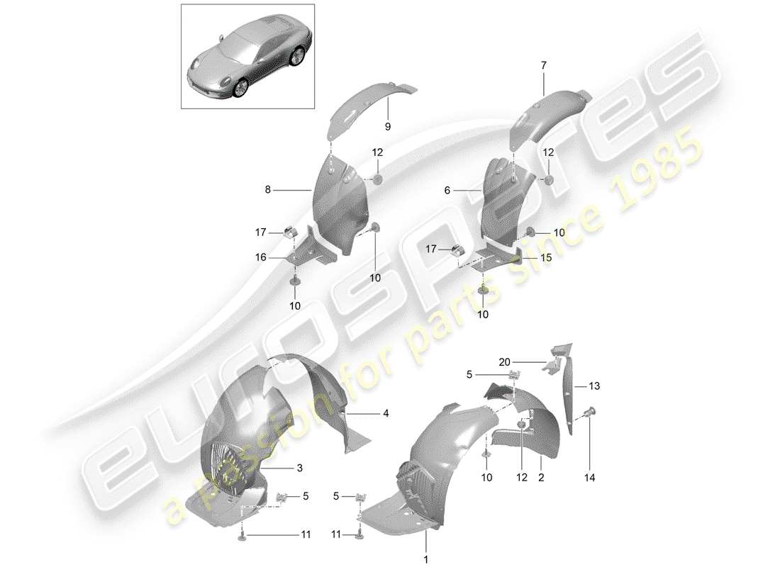 Porsche 991 (2014) PROTEZIONE DELLA TIMONERIA Diagramma delle parti