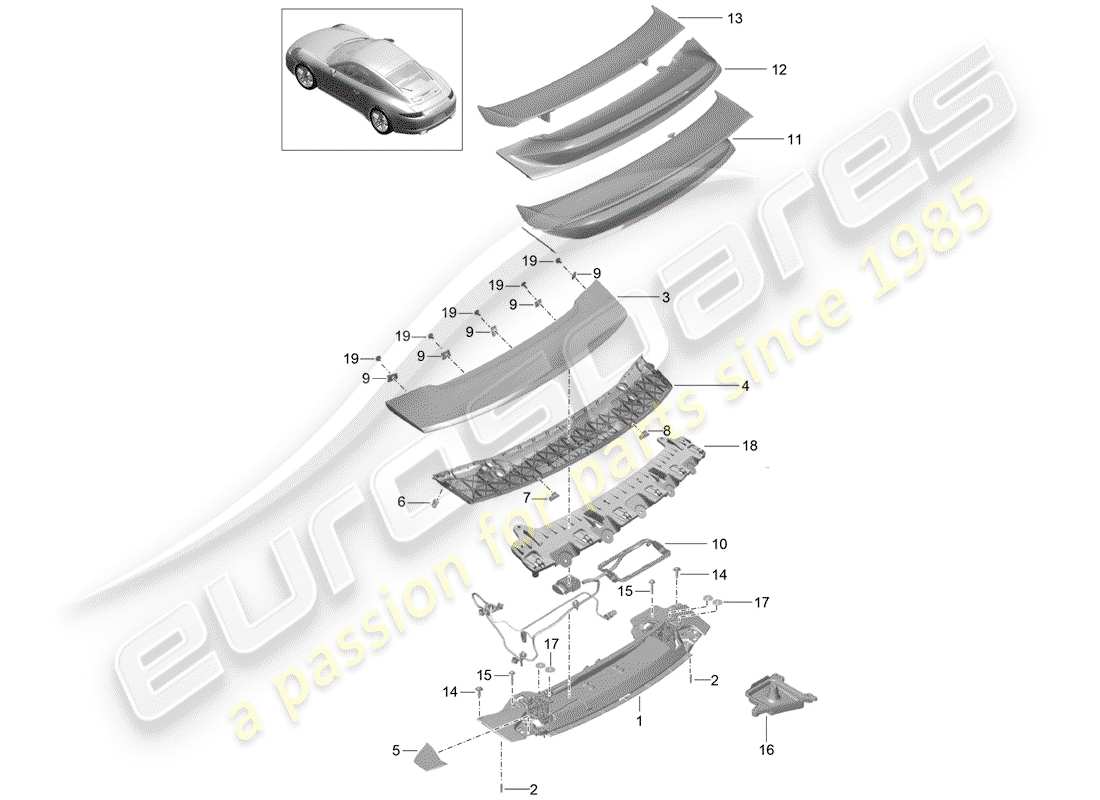 Porsche 991 (2014) SPOILER POSTERIORE Diagramma delle parti