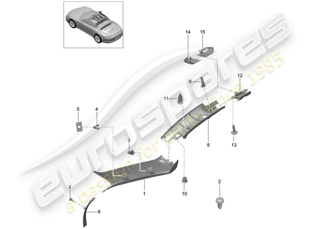 Porsche 991 (2014) un pilastro Diagramma delle parti