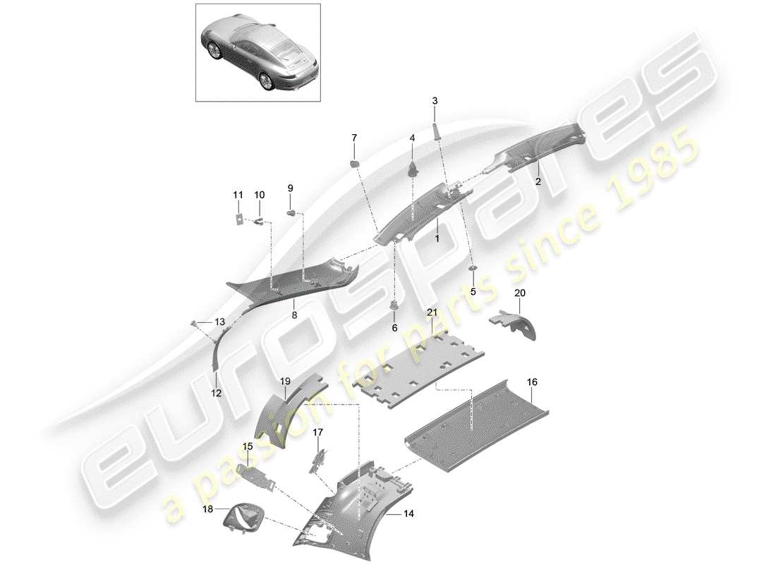 Porsche 991 (2014) un pilastro Diagramma delle parti