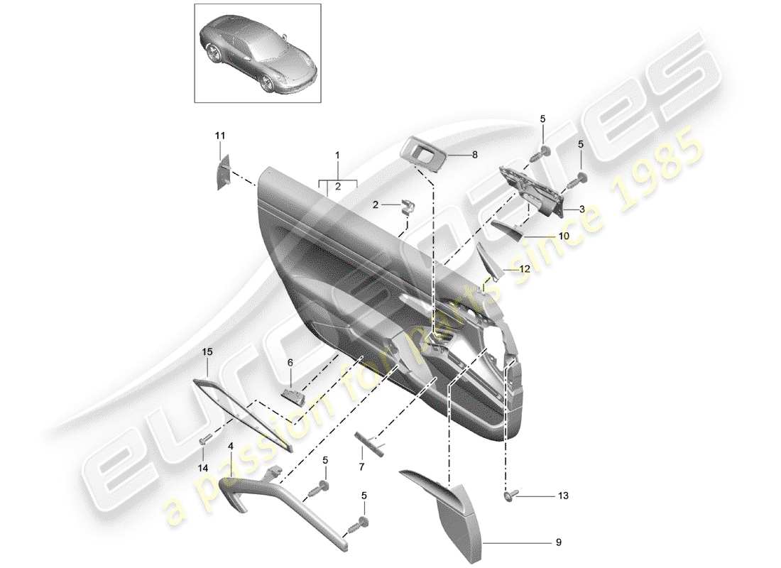 Porsche 991 (2014) PANNELLO DELLA PORTA Diagramma delle parti