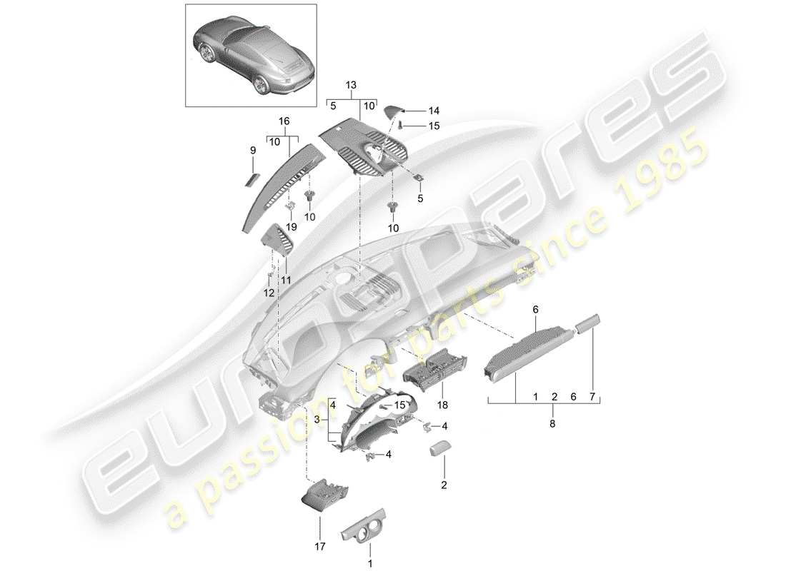 Porsche 991 (2014) Accessori Diagramma delle parti