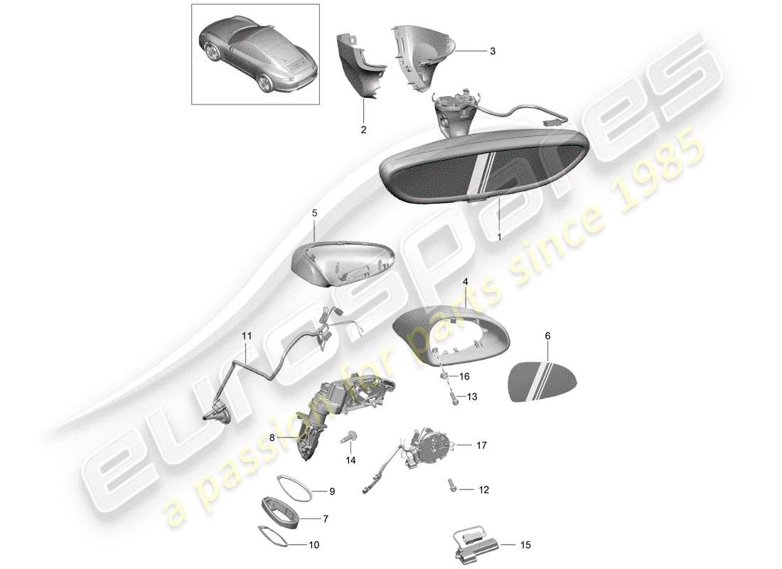 Porsche 991 (2014) specchietto retrovisore interno Diagramma delle parti