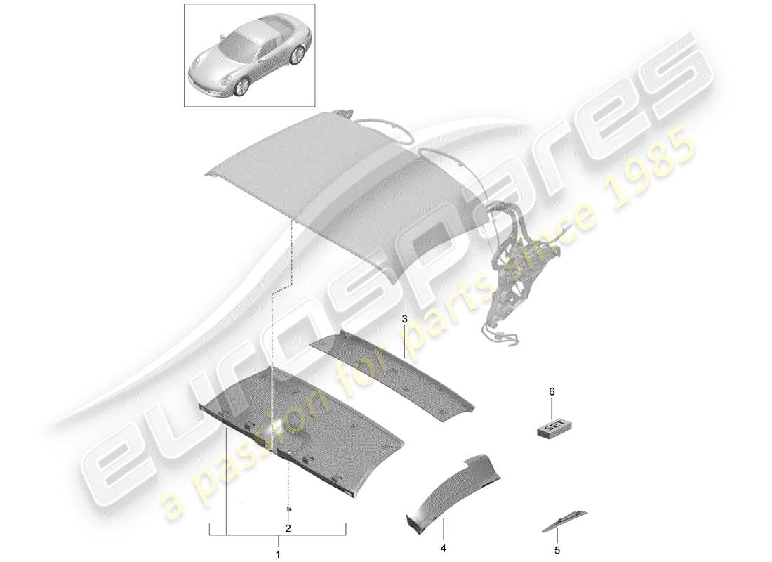 Porsche 991 (2014) TETTO CONVERTIBILE Diagramma delle parti