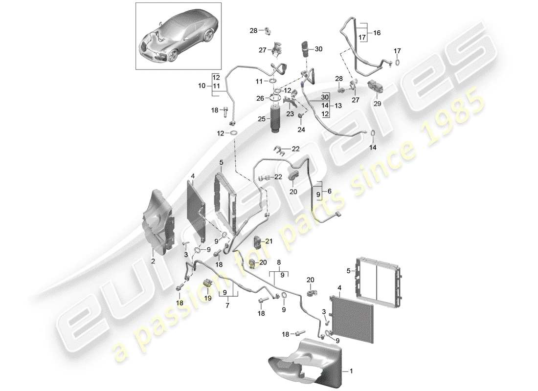 Porsche 991 (2014) circuito frigorifero Diagramma delle parti