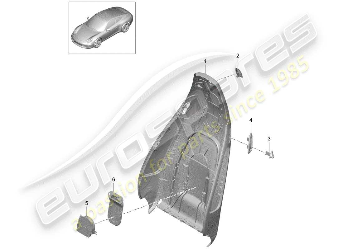 Porsche 991 (2014) guscio dello schienale Diagramma delle parti