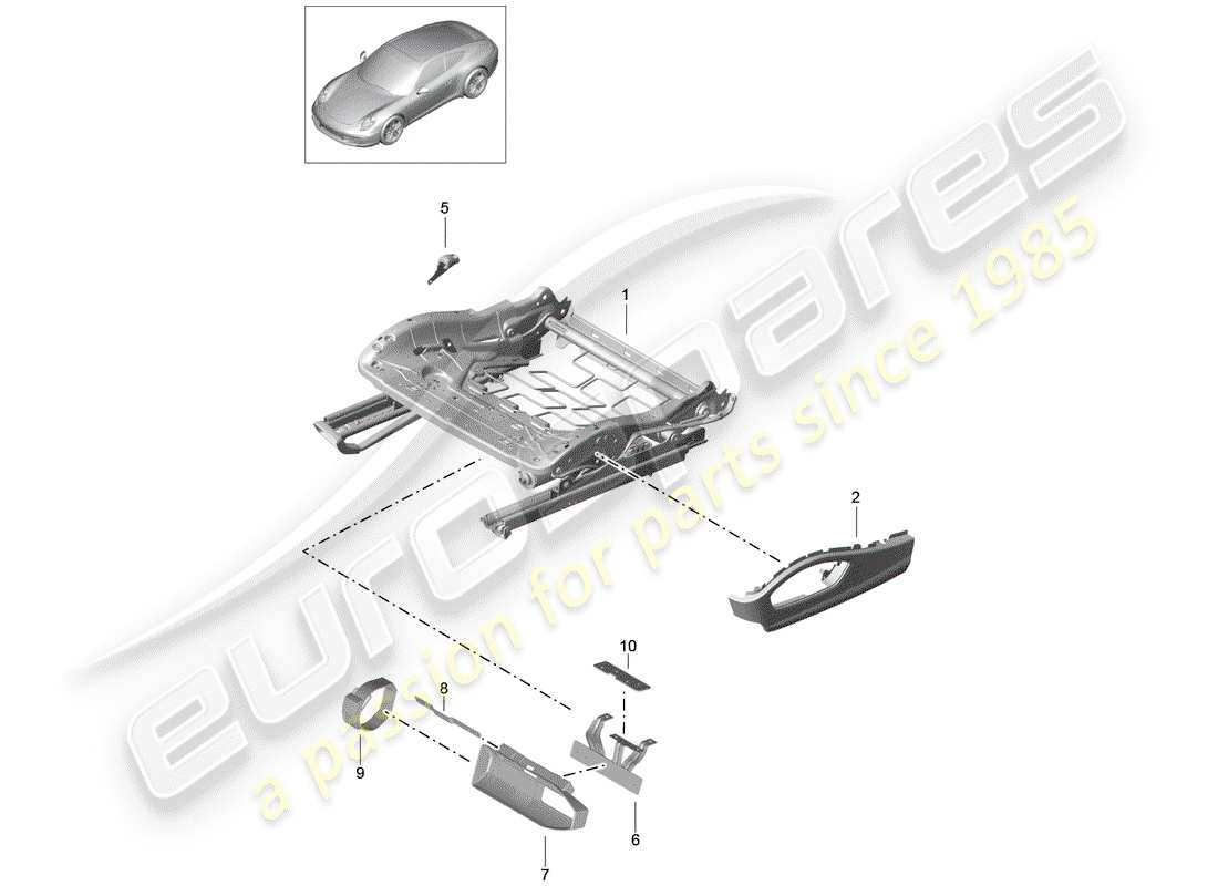 Porsche 991 (2014) telaio del sedile Diagramma delle parti