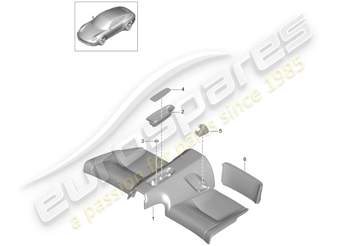 Porsche 991 (2014) cuscino del sedile posteriore Diagramma delle parti