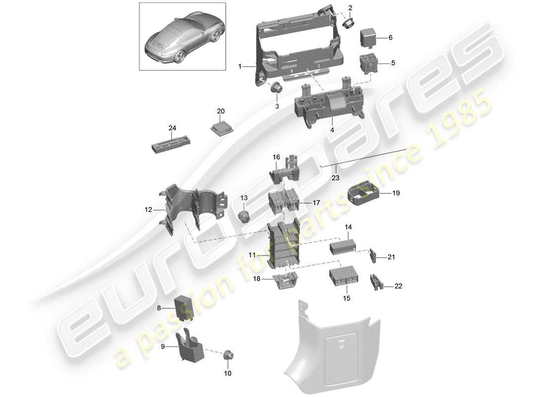 Porsche 991 (2014) scatola dei fusibili/piastra relè Diagramma delle parti