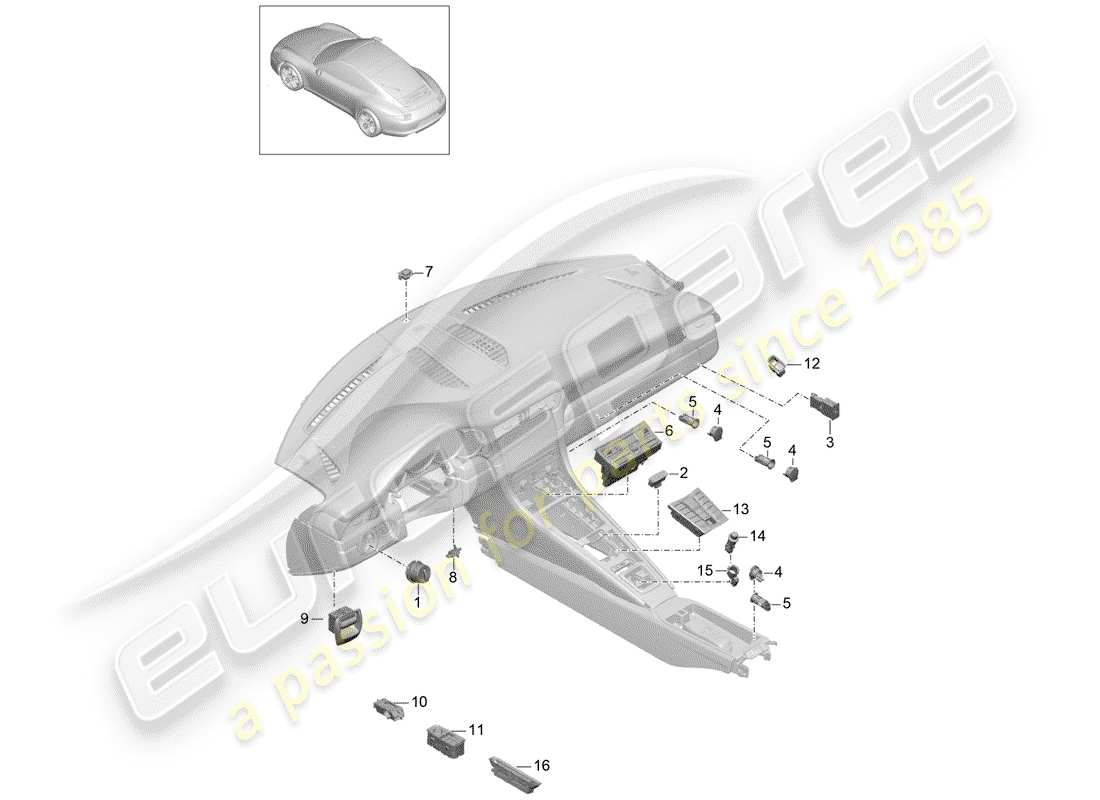 Porsche 991 (2014) INTERRUTTORE Diagramma delle parti