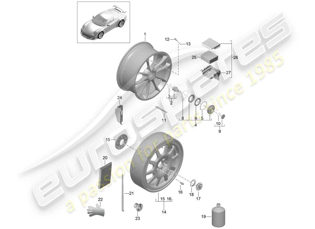 Porsche 991R/GT3/RS (2014) CERCHIO IN LEGA Diagramma delle parti