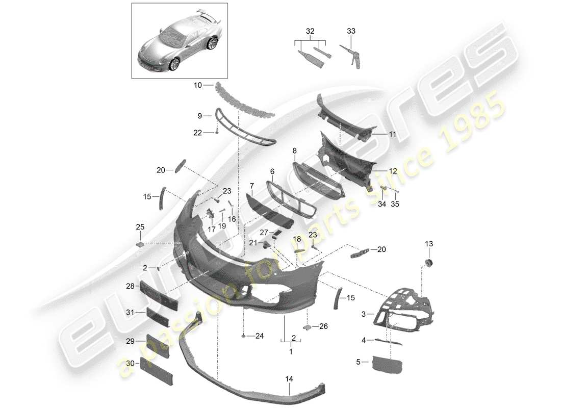 Porsche 991R/GT3/RS (2014) PARAURTI Diagramma delle parti