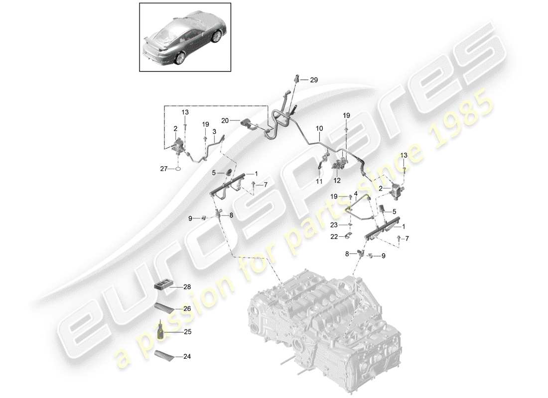 Porsche 991R/GT3/RS (2016) tubo di raccolta carburante Diagramma delle parti