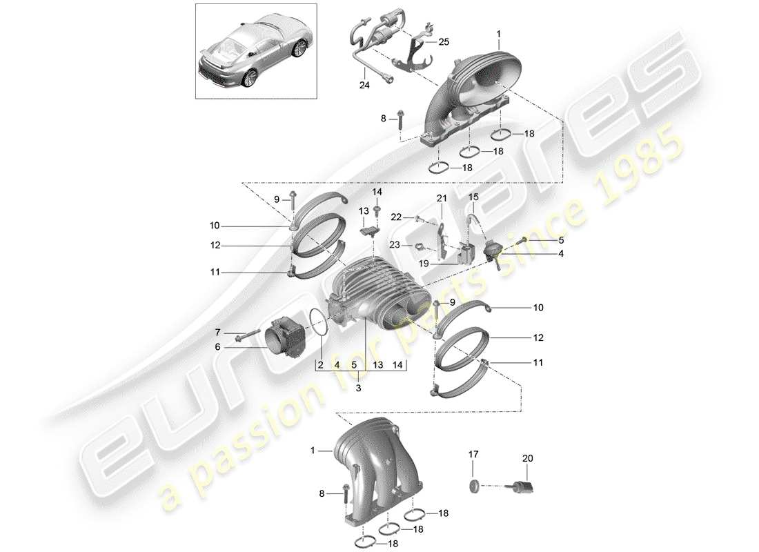 Porsche 991R/GT3/RS (2016) SISTEMA DI ASPIRAZIONE Diagramma delle parti