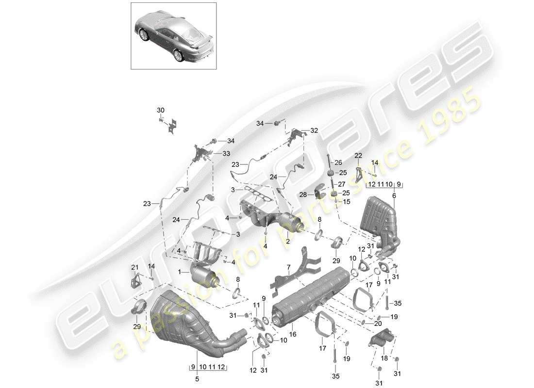 Porsche 991R/GT3/RS (2016) Impianto di scarico Diagramma delle parti