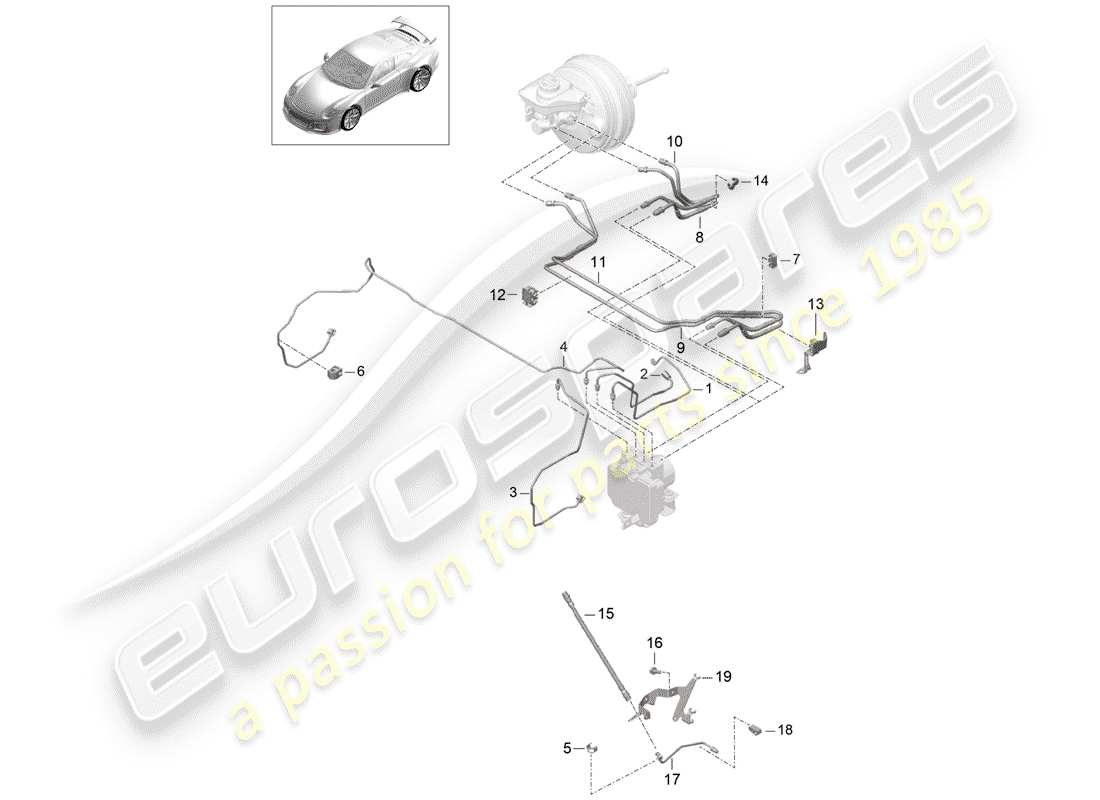 Porsche 991R/GT3/RS (2016) LINEA FRENO Diagramma delle parti