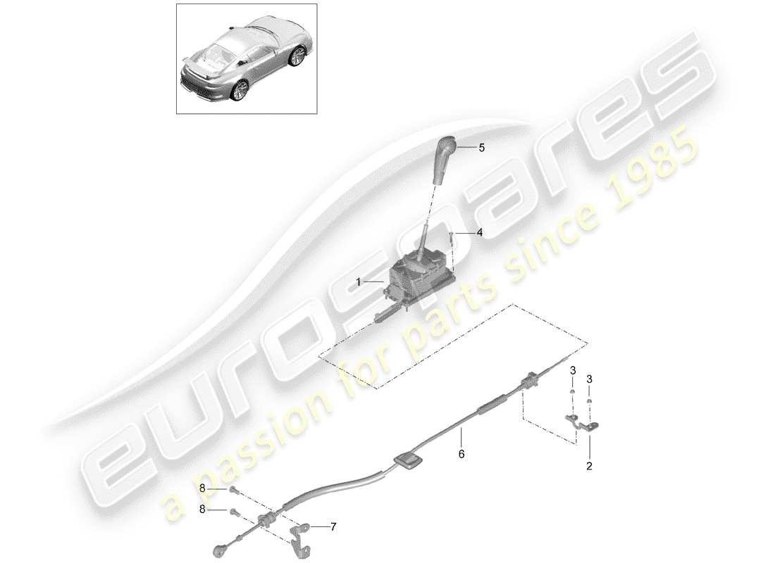 Porsche 991R/GT3/RS (2016) leva selettrice Diagramma delle parti