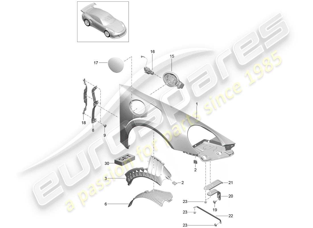 Porsche 991R/GT3/RS (2016) PARAFANGO Diagramma delle parti