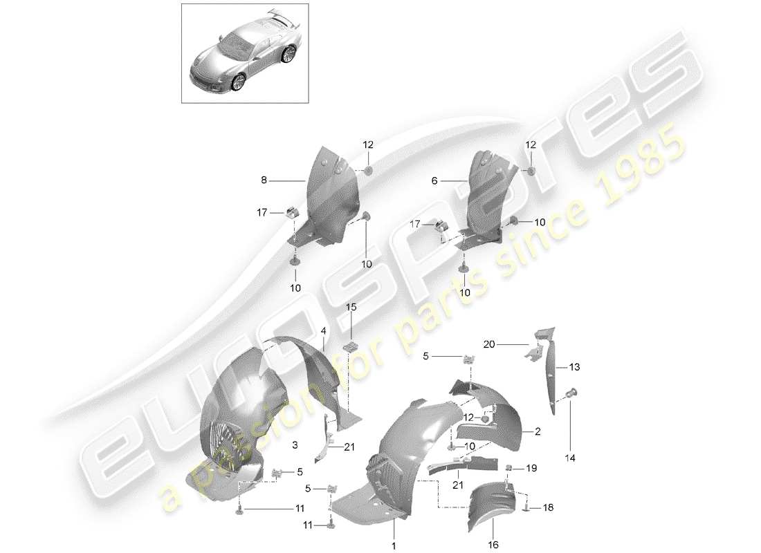 Porsche 991R/GT3/RS (2016) PROTEZIONE DELLA TIMONERIA Diagramma delle parti
