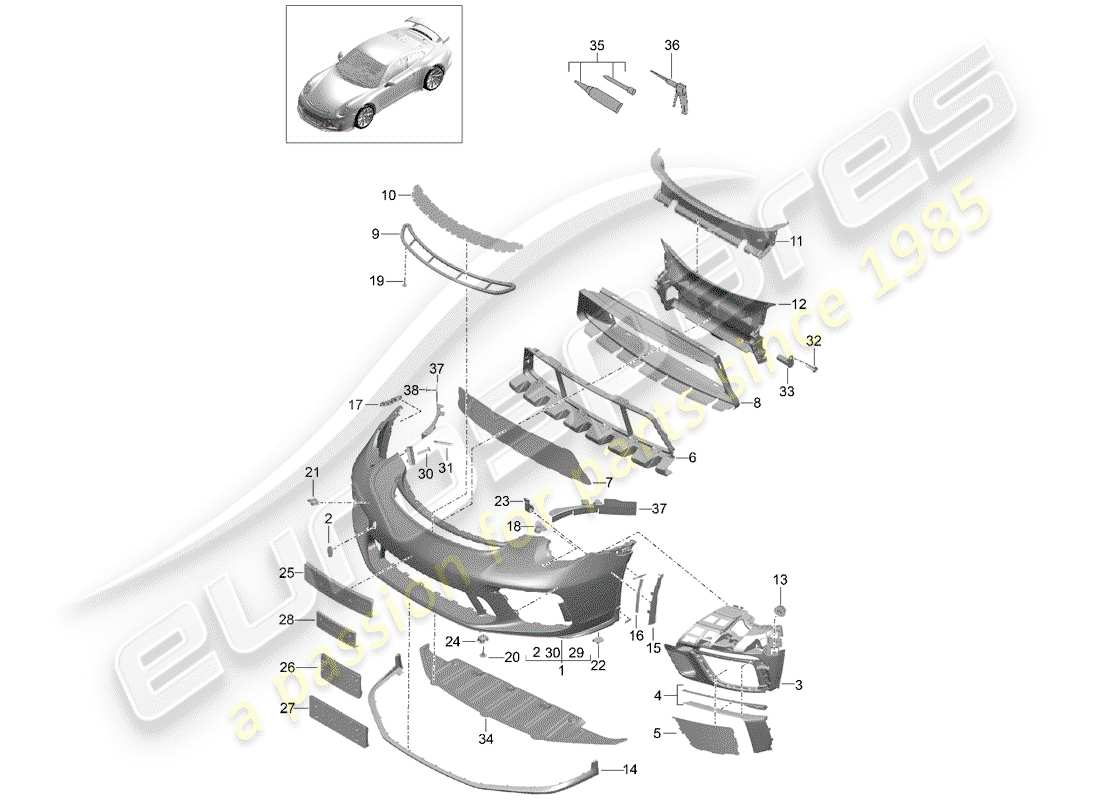 Porsche 991R/GT3/RS (2016) PARAURTI Diagramma delle parti