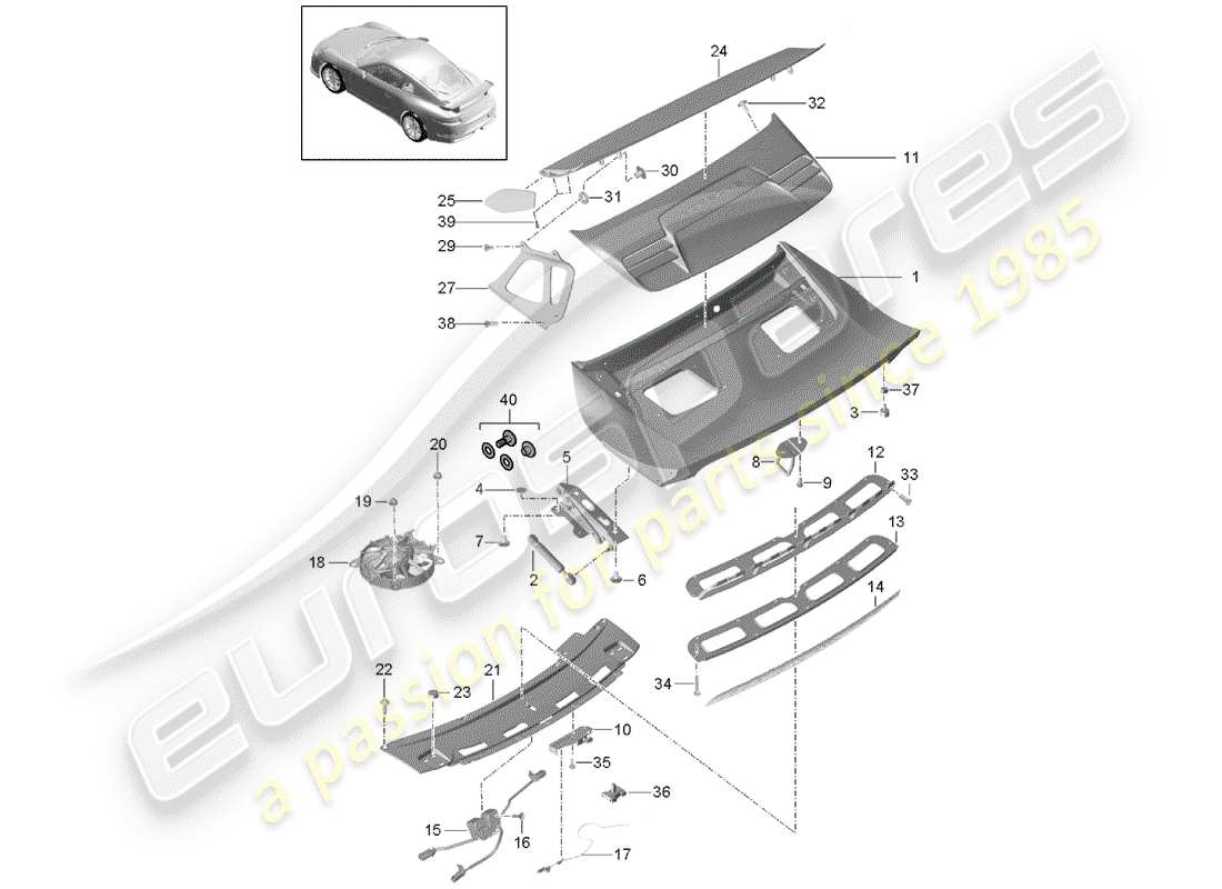 Porsche 991R/GT3/RS (2016) SPOILER POSTERIORE Diagramma delle parti