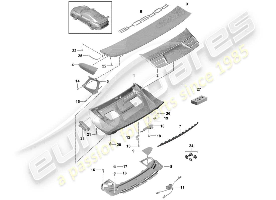 Porsche 991R/GT3/RS (2016) COPERCHIO BAULE POSTERIORE Diagramma delle parti