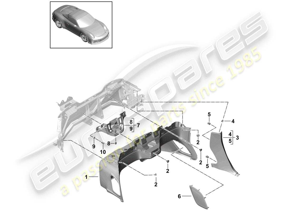 Porsche 991R/GT3/RS (2016) pannello di rivestimento per il pannello posteriore Diagramma delle parti