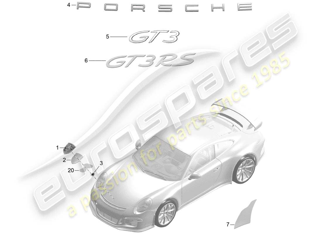 Porsche 991R/GT3/RS (2016) targhette Diagramma delle parti
