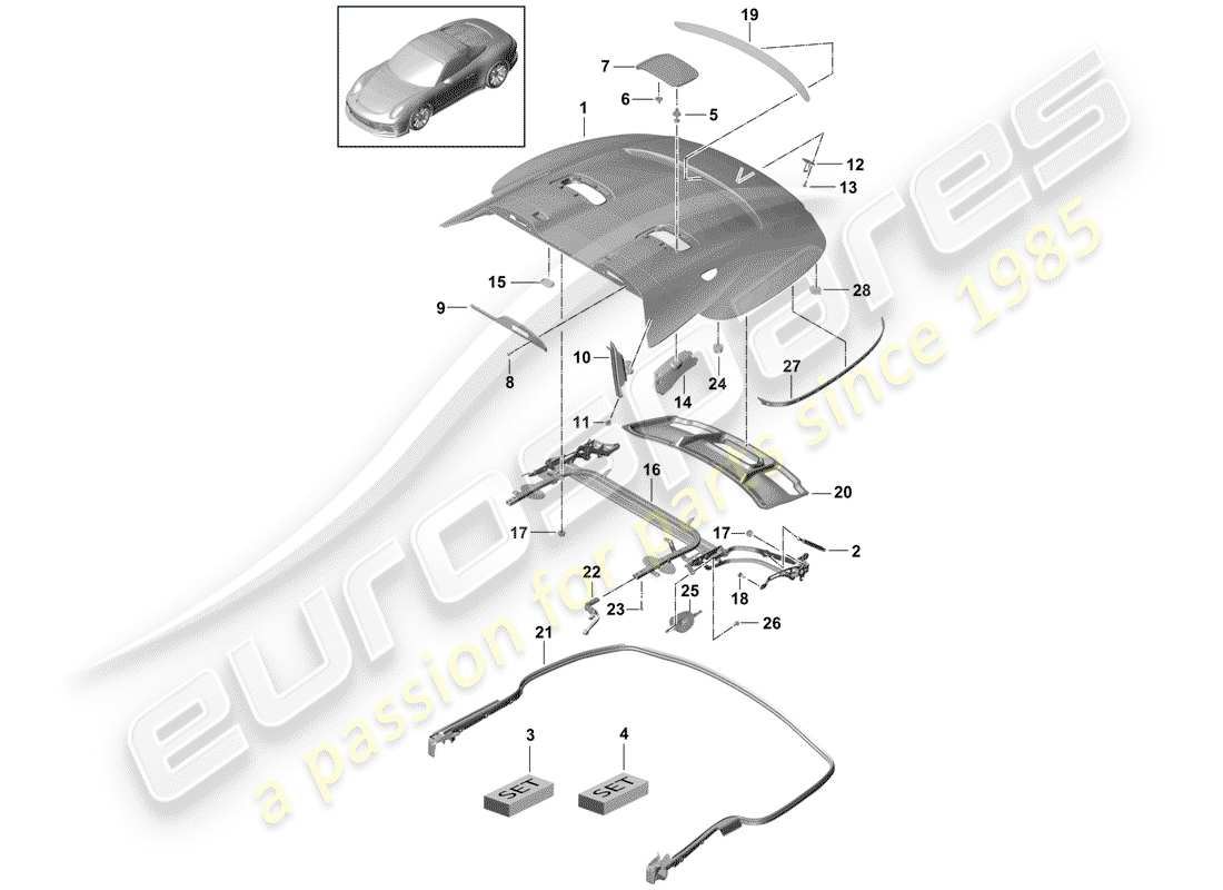Porsche 991R/GT3/RS (2016) COPERTURA PER CASSETTO PORTAOGGETTI SUPERIORE Diagramma delle parti