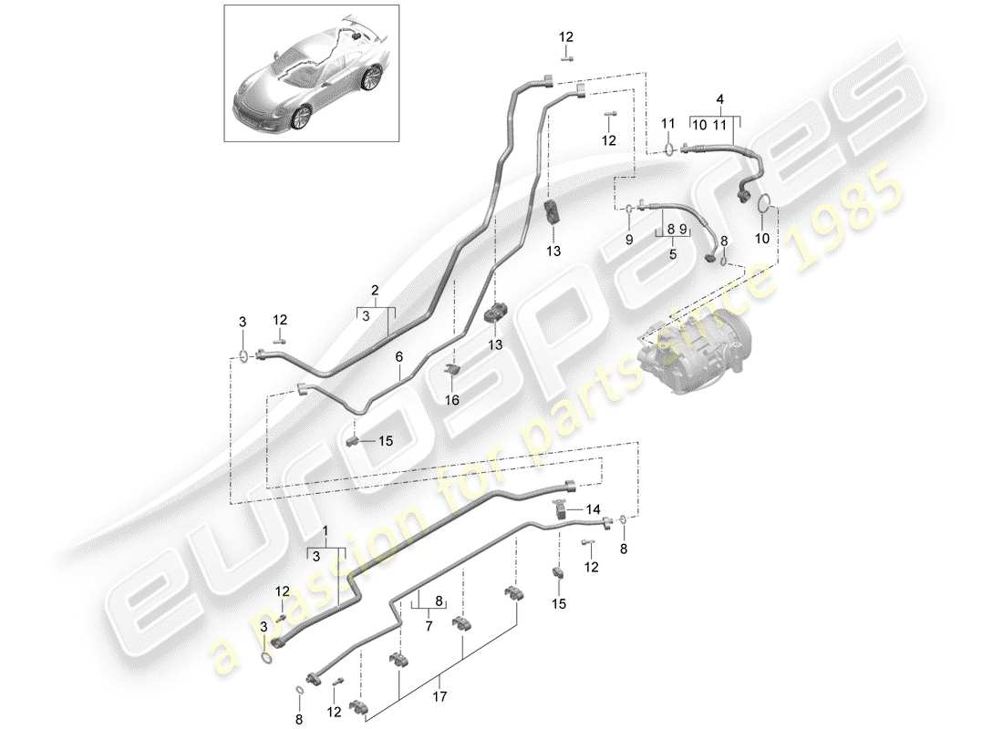 Porsche 991R/GT3/RS (2016) circuito frigorifero Diagramma delle parti