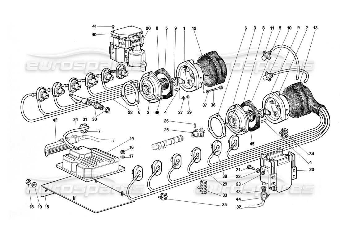 Ferrari Testarossa (1987) Accensione del motore Diagramma delle parti